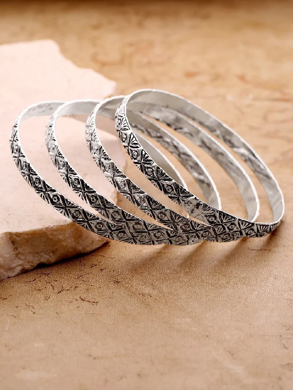 Women's Set Of 4 Oxidised Silver Plated Beautiful Design Bangles - Priyaasi