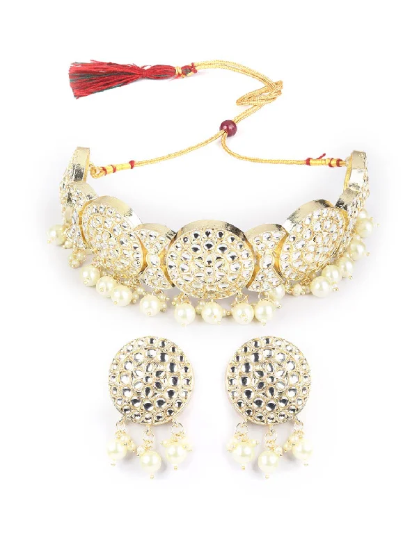 Women's Kundan Pearls Gold Plated Choker Set - Priyaasi