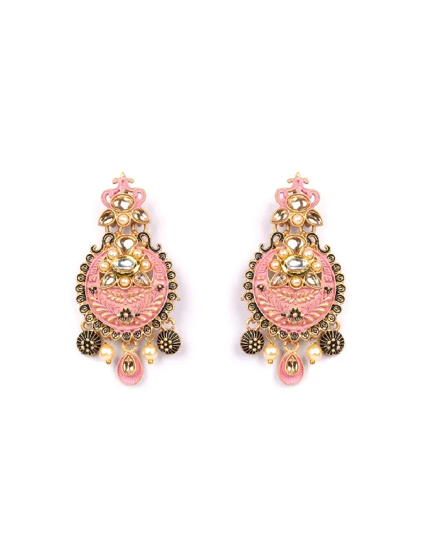 Women's Pink Kundan Beads Gold Plated Drop Earring - Priyaasi