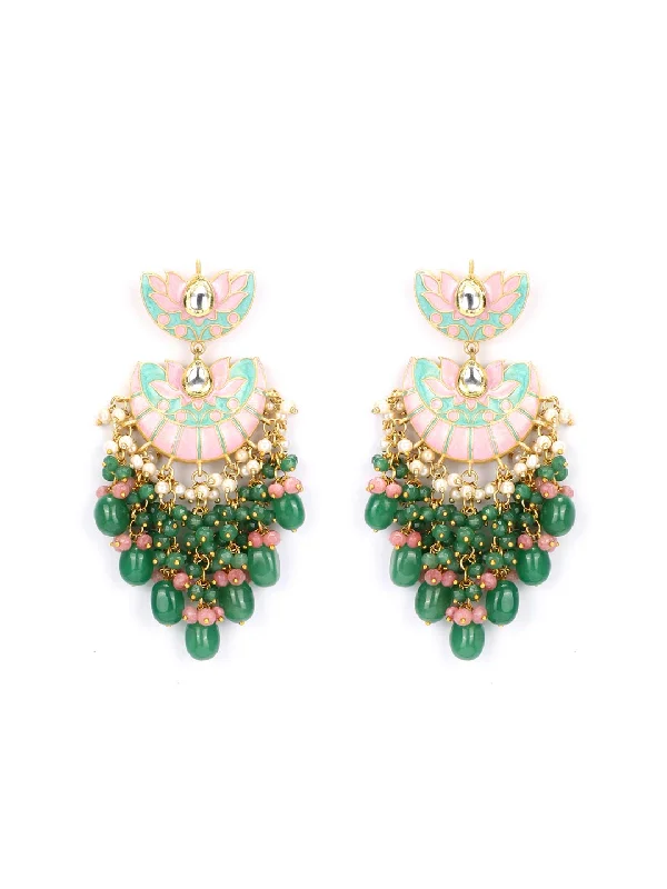 Women's Multi-Color Beads Pearls Kundan Gold Plated Chandbali Earring - Priyaasi