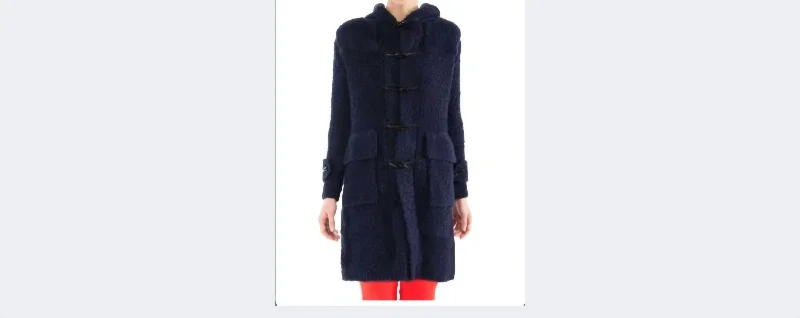 Boucle Stadium Coat In Navy