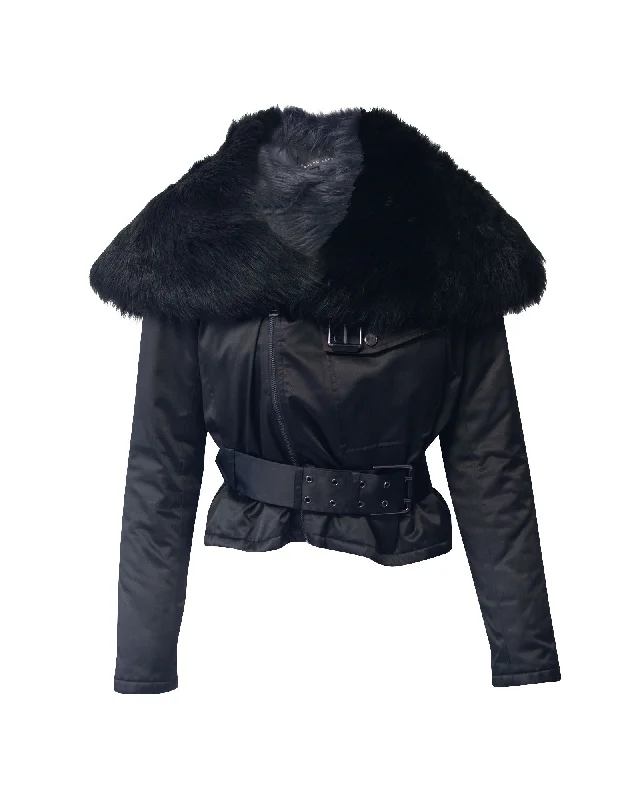 Ralph Lauren Fur Trim Collar Jacket in Black Polyester